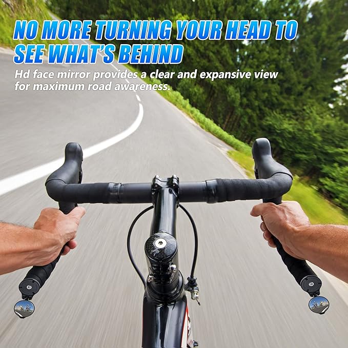 Bike Bar End Rear View Mirror 2 Pack - Adjustable HD Convex Glass Rearview Mirror for Road Bike Drop Bar End or Handlebar End of Mountain Bike, Bicycles, Scooters