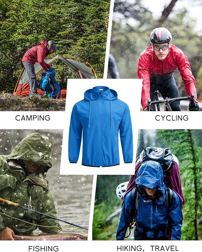 COOFANDY Men's Light Rain Jacket with Hood Packable Waterproof Raincoat Golf Rain Gear Travel Hiking Windbreaker