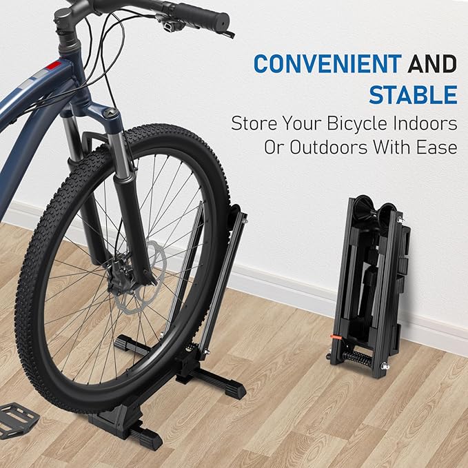 Favoto Folding Bike Stand Floor - Mountain & Road Bicycles Indoor Outdoor Garage Storage - Bicycle Parking Rack Foldable Fit 20”-29” Bikes (1 Bike Rack)