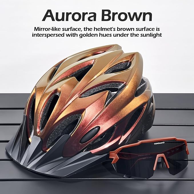 Odoland Adult Bike Helmet and Cycling Sunglasses Set for Men & Women, Safety Certified Bicycle Helmet with UV Protection Glasses for Mountain, Skating, Road, City Commuting & Outdoor Riding