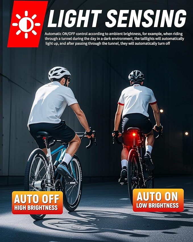 DARKBEAM Bike Tail Light Smart - with Brake/Light Sensor, USB-C Rechargeable, IP64 Waterproof, 5 Light Modes Bicycle Taillight for Night Riding, Super Bright Rear Bike Light for Road Mountain, Cycling