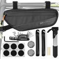 1.8L Bike Bicycle Frame Storage Bag with Tire pump & Bike Repair Kit – Waterproof Triangle Cycling Pouch with Pockets for Wallet, Phone, Tools, Keys for Adult Bikes, Mountain Bike, MTB