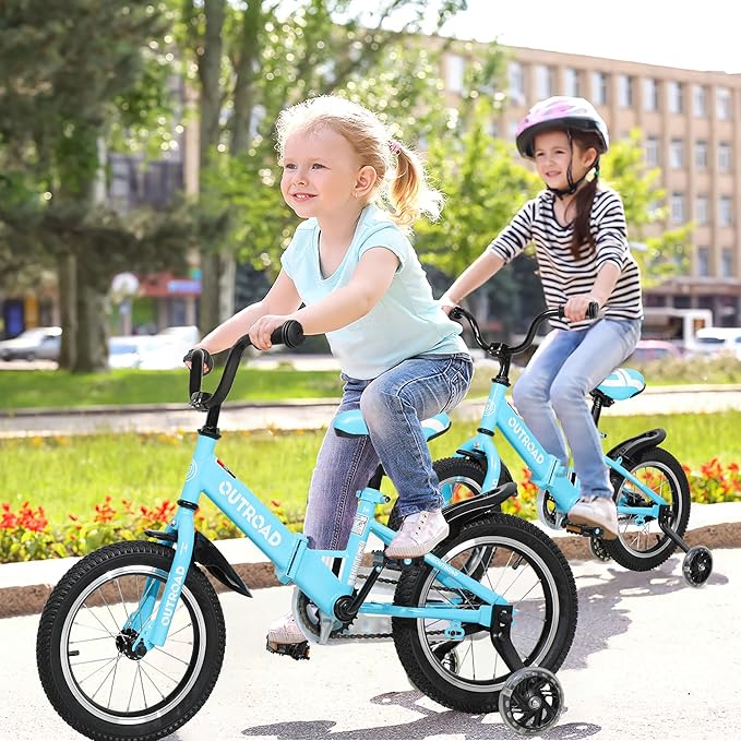 Outroad Kids Bike for Boys Girls Age 3-9 Years Old, 14 16 18 Inch Kid's Bike with Training Wheels, Children Bicycles for Toddler, Blue and Red