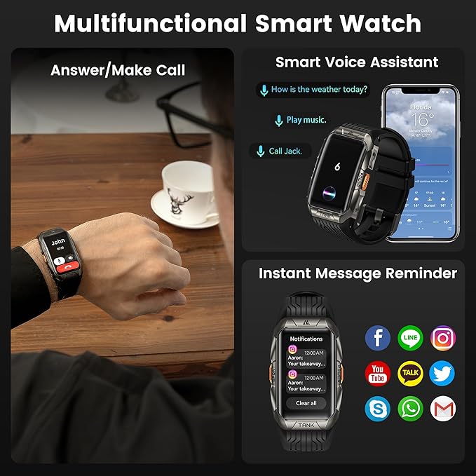 GPS Smart Watch for Men Women, 3D Curved Glass, Full Stainless Steel Body, 6 Satellite Positioning, Compass, 50M Waterproof, Answer/Make Call, 1.64" AMOLED Screen, Compatible for Android iOS
