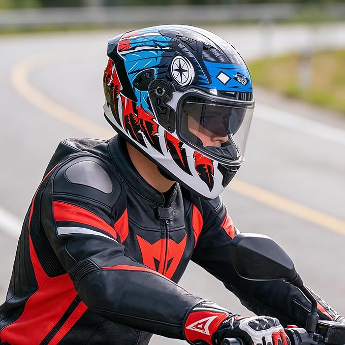 VCOROS Full Face Dual Visor Motorcycle Helmet for Adults Motorbike Street Bike Racing Helmets X9 DOT Approved with Black Visor