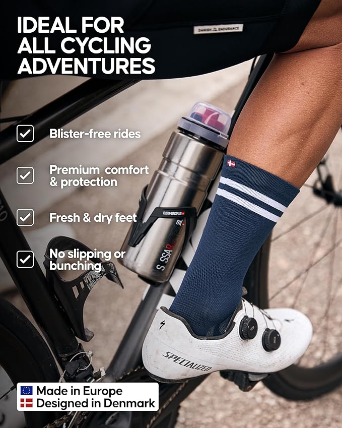 DANISH ENDURANCE Cycling Socks, Crew Length, Breathable, Cushioned, Biking Socks for Men & Women, 3 & 5-Pack