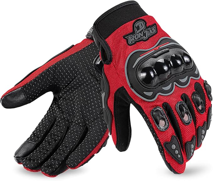 IRON JIA'S Motorcycle Gloves Motorbike Red Short Sports Leather Summer for Touch-Screen