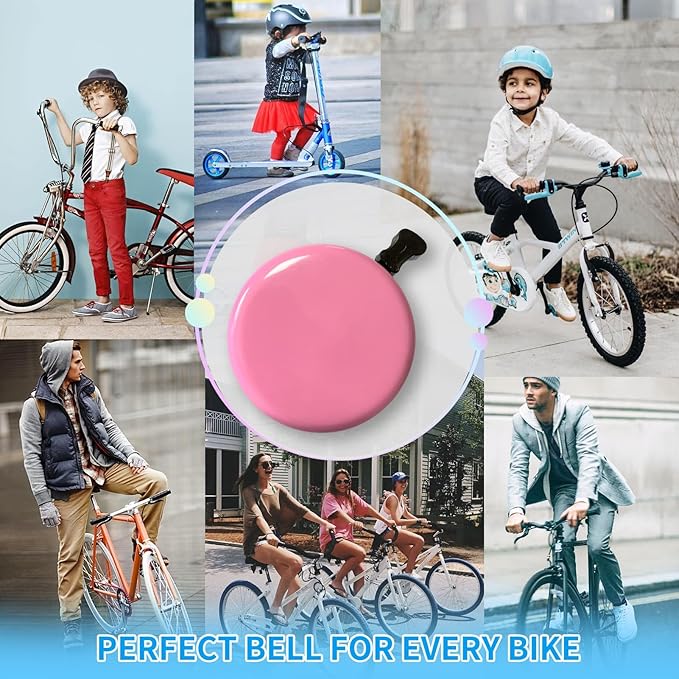 TCBIERO 95dB Bike Bell for Cruisers | 4 Colors (Black/White/Water Green/Pink) | Rust-Proof All-Ages Design | Loud Ring Ring Sound Alarm