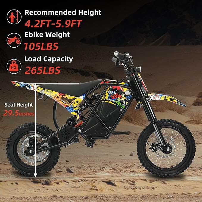 2000W Electric Dirt Bike for Teens & Adults - 37MPH Off-Road EBike, 48V 23AH Removable Battery E Bikes, 14"/12" Fat Tires Bicycle, Hydraulic Brakes Mountain Trail Motorcycle for Ages 13+