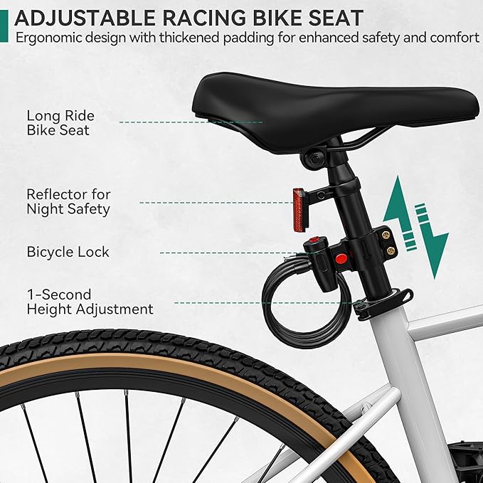 YITAHOME 700C Road Bike, 21 Speed Commuter Bicycle for Men Women, Lightweight Aluminum Frame Racing Bike, Adult Bicycle with Dual Disc Brake