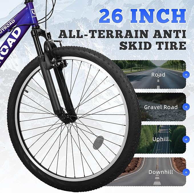 26 inch Mountain Bike Dual Full Suspension, Outdoor Hybrid Bikes,7-Speed/High-Carbon Steel, for Men Women Adult, MTB Bicycle with Suspension Fork,Sleek Colors