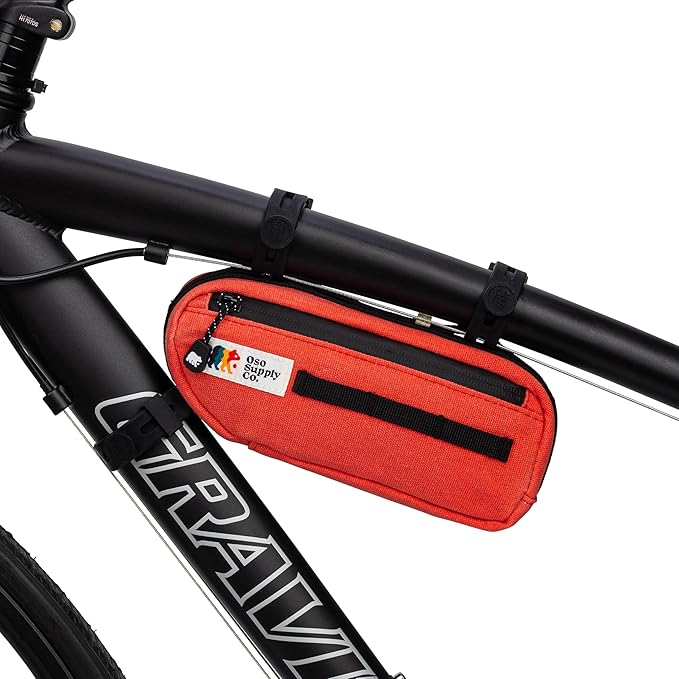 Waxed Canvas Frame Bag – Waterproof Zippers, Dual Storage Compartments, Adjustable Straps – Fits All Frame Sizes, Perfect for Cycling, Commuting, and Adventure Rides (Red/Orange)