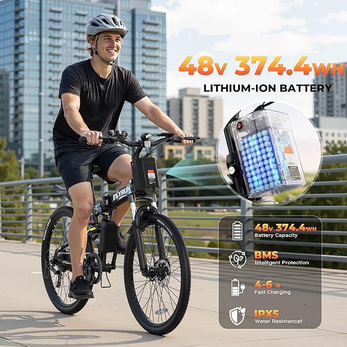 Electric Bike for Adults - Peak 750W 26''Folding Ebikes, Commuter Ebicycles with 48V Removable Battery, Up to 20+ MPH 50+ Miles, Dual disc Brakes & Dual Hydraulic Suspension