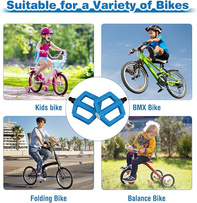 ZUKKA Bike Pedals 1/2-Inch Bike Pedals Non-Slip Kids Bike Peals with Reflective Strips on Sides Multiple Color for Mountain Bike Kid Bike Freestyle BMX Bike