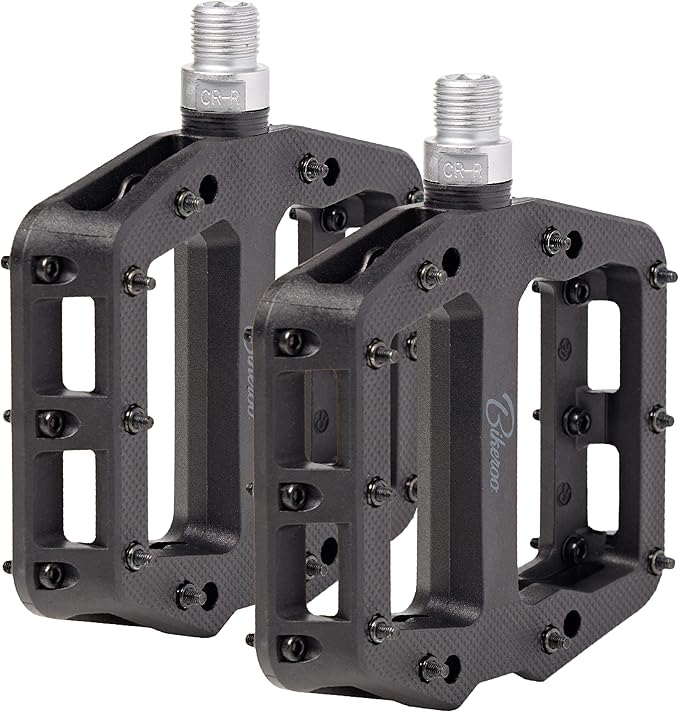 Bikeroo Black Light Up Mountain Bike Pedals for Night Morning, MTB Platform w/Grip Pins, All Metal Construction, 9/16" Spindle