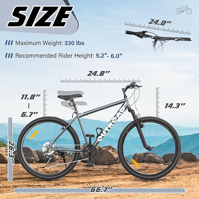 Outroad 26 Inch Comfort Mountain Bike,7-Speed/High-Carbon Steel Adult Bike with V Brakes, Adjustable Ergonomic Seat Bicycle for Men and Women