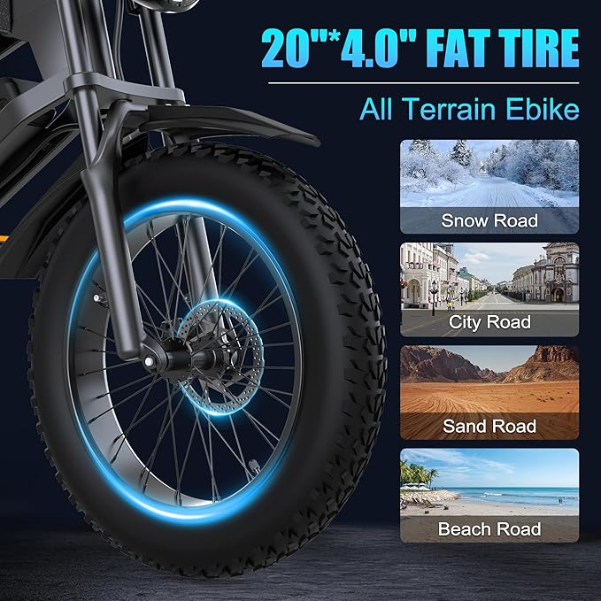 Electric Bike for Adults,48V 20AH - Peak Power 1500/3000W Brushless Motor Electric Bicycle - Max Speed 31-35MPH - Max 80 Miles Range - 20" x 4.0" Fat Tire Dirt E-Bike,7-Speed - UL 2849