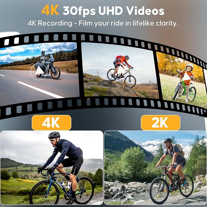 Action Camera 4K 30fps with GPS Tracker, Wireless Bike Camera, Cycling Speedometer/Odometer, Free 64G Card, Anti-Shake Sport DV, IP65 Waterproof, Bicycle Light, Cycling Computer with APP Support, Grey