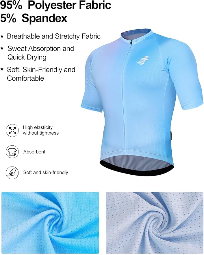 LAMEDA Men's Cycling Jersey Breathable Lightweight Short Sleeve Elastic Pro Road Bike Shirt Full Zip