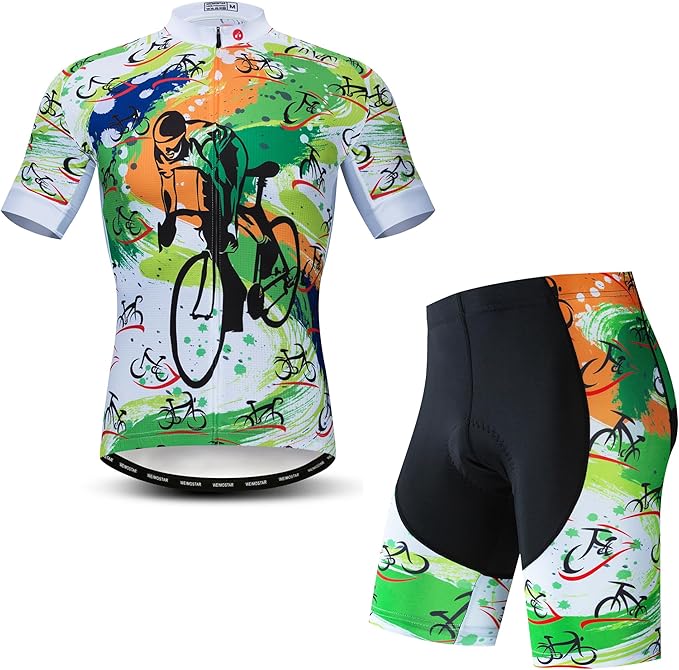 JPOJPO Cycling Jersey Men Set Bike Shirt Kit Short Sleeve Clothing Tops+5D Padded Shorts Summer Breathable Quick-Dry S-3XL