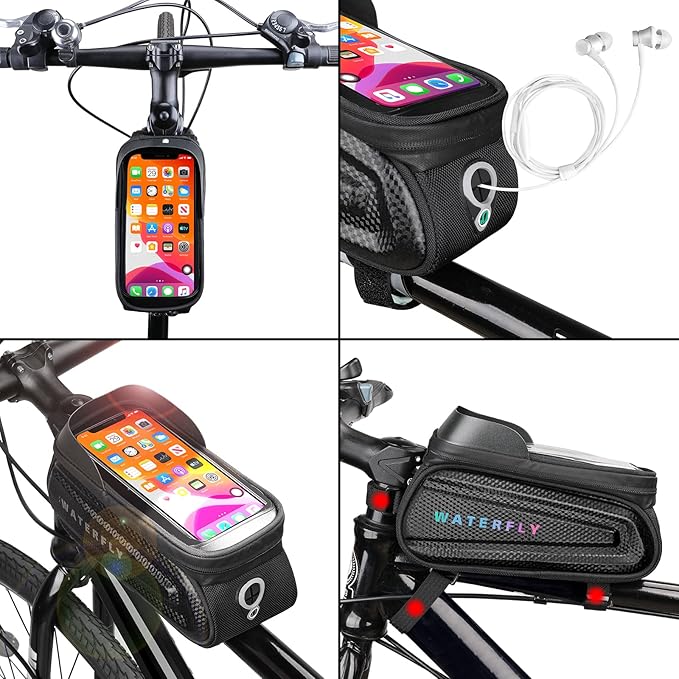 WATERFLY Bike Front Frame Bag: Bike Top Tube Phone Mount Bag Road MTB Cycling Waterproof Phone Holder Storage Pouch Mountain Biking Bicycle Handlebar Pouch Bikepacking
