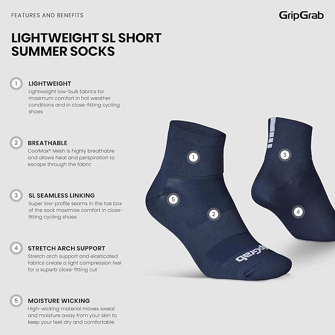 GripGrab Lightweight SL Performance Summer Cycling Socks Eyecatching 2 Lengths Road Mountain Gravel Bike Indoor Biking