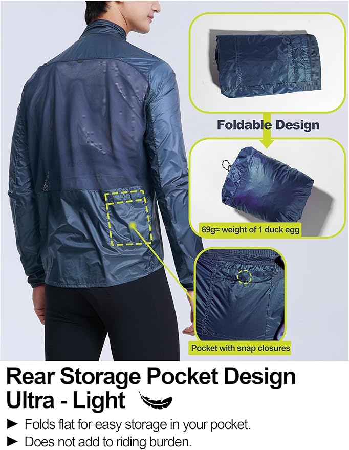 INBIKE Cycling Jacket Men Breathable Mesh Back Packable Lightweight Cycling Windbreaker Bike Jackets Reflective Spring