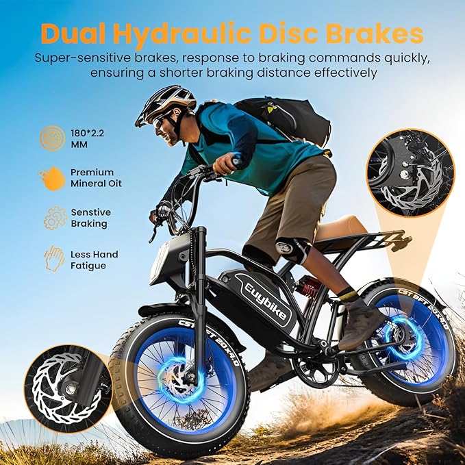 EUYBIKE Electric Bike for Adults, 2000W/3000W Peak Single/Double Motor with 48V/52V 25AH/30AH Battery, 20"x4.0" Fat Tires 35MPH/37MPH Ebike, Dual Hydraulic Disc Brake Full Suspension Electric Bicycle