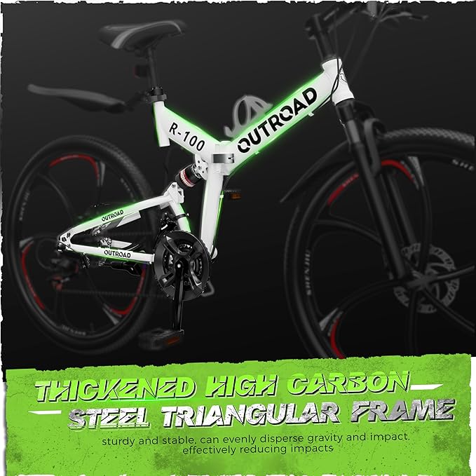 26 Inch Adult Folding Bikes/Mountain Bikes, 21 Speeds Mountain Bicycles with Full Suspension, Dual Disc Brake, High Carbon Steel Frame, Foldable Bike for Men/Women/Teen, Multiple Colors