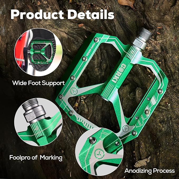 corki Extra Large Mountain Bike Pedals Flat, Aluminum Alloy MTB Pedals, Wide Platform Pedals 9/16"(Black Red Purple Green)