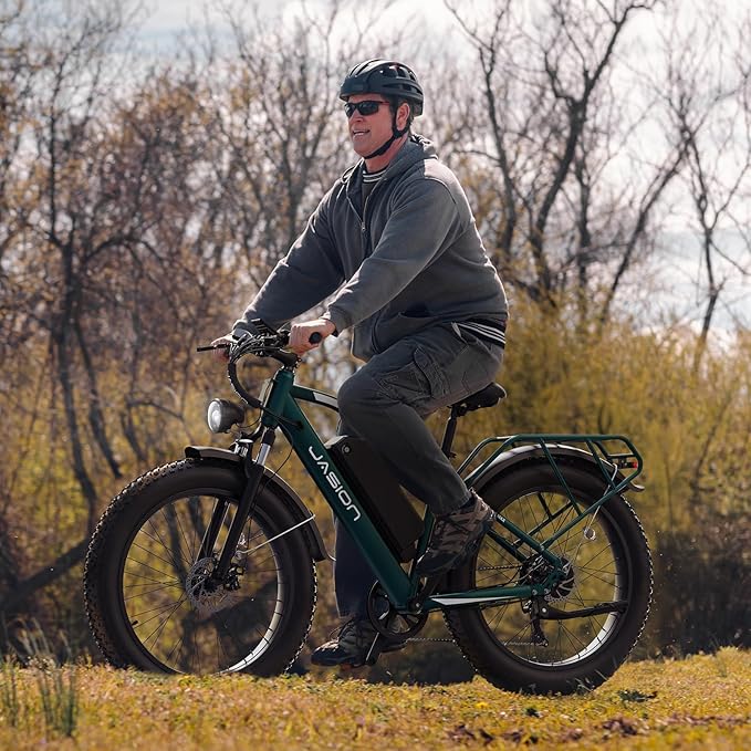 Jasion EB5 MAX Electric Bike for Adults with 2000W Peak Motor, 48V 15Ah (720Wh) Battery Electric Mountain Bike, 26'' x 4'' Fat Tire Ebike, 28+MPH Speed, Cruise Control, with Fenders, Rear Rack