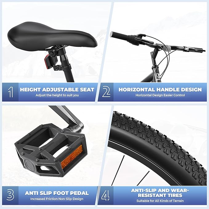 26 inch Mountain Bike 7/21 Speeds Lightweight Cycling Bicycles, Dual Disc/V Brake,Bicycle for Men and Women, Adult Bike, Road Bike