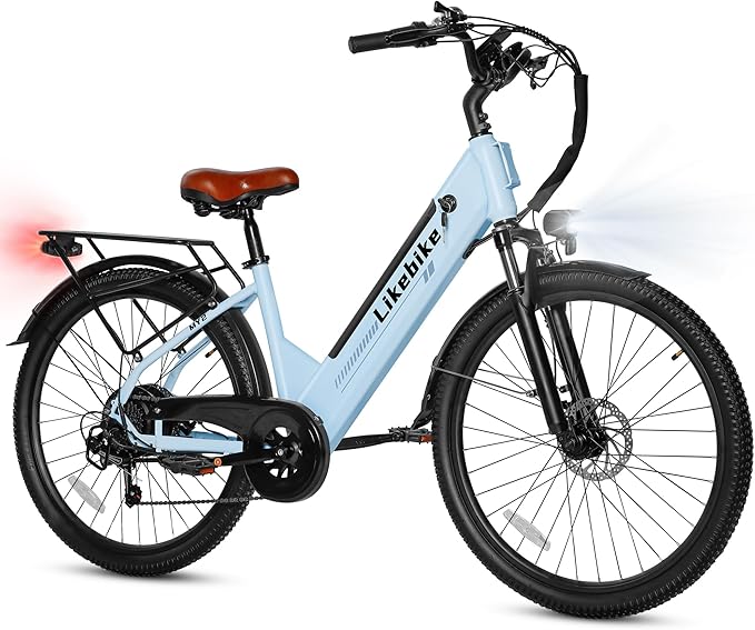 Likebike MY2 Electric Bike for Adults with 1500W Peak Motor,48V 15AH Removable Battery Max 85Miles & 28MPH,26” Electric Mountain Bike with 7 Speed Gear,Front Fork Suspension for Ebike