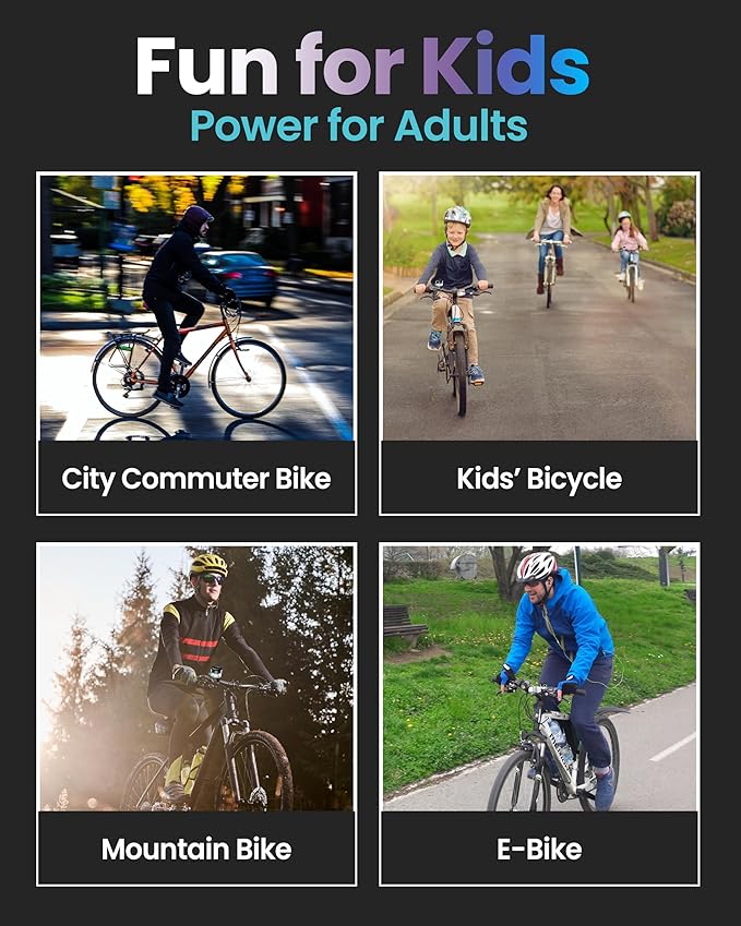 Bike Bell for Kids & Adults, LED Light Up Bike Bell Loud Crisp Sound Bicycle Bell with 3 Lighting Mode, Rechargeable Adjustable Strap Bike Accessories Fits Most City Bike Mountain Bike Children's Bike