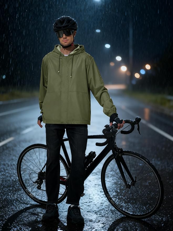 Men's Rain Jacket Waterproof Windbreaker Raincoat Cycling Running Hiking Golf Travel Gear Hood Lightweight Packable