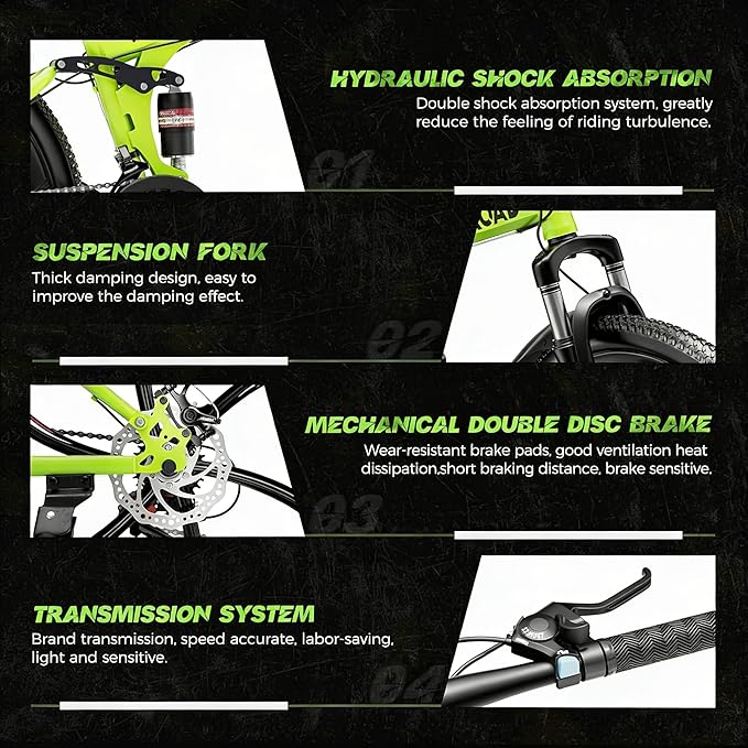 Betterland 26 Inch Folding Mountain Bike, 21 Speeds Full Suspension Foldable Bikes, Dual Disc Brake, High Carbon Steel Frame and Non-Slip Quick Release tire Bicycle for Adult (LH-Green)