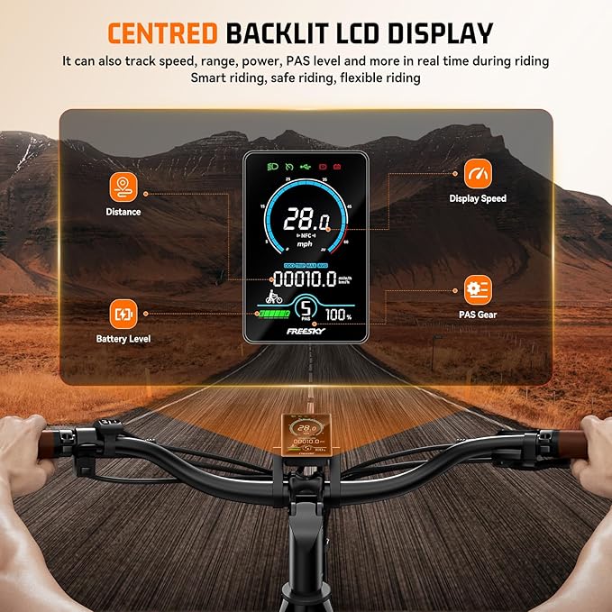 FREESKY NOVA Electric Bike, Dual Samsung Cells Battery 48V 30A, 120Miles Range, Lightweight Step-Thru ebike for Adults with BAFANG Motor 28MPH, Torque Sensor smooth speed up, Full Suspension Commuting