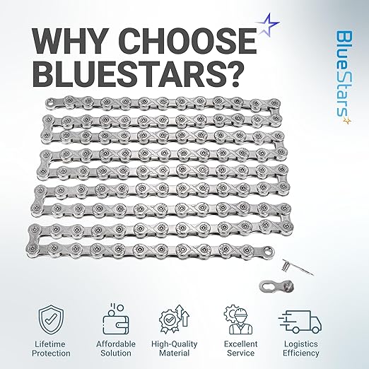 BlueStars 10 Speed Bike Chain 1/2 x 11/128 Inch (116 Links) with Quick Link - Anti-Rust Bicycle Chain - for MTB/Road/Gravel/Cyclocross Bikes - Compatible with Shimano SRAM Campagnolo