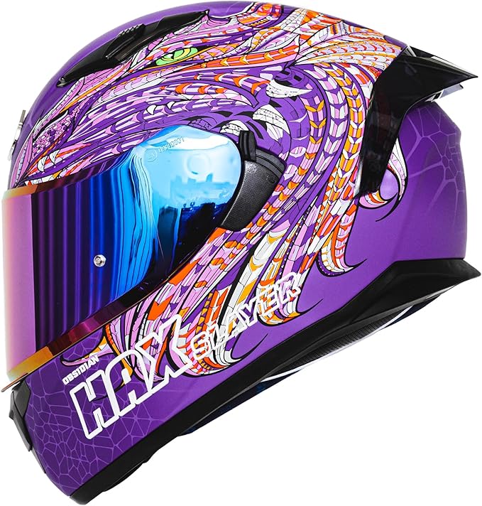 HAX Obsidian Full Face Dual Visor Adult Motorcycle Helmet for Motorbike Street Bike with Pinlock Ready DOT Approved Slayer Purple XL