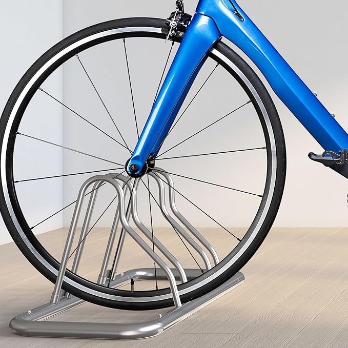 Simple Houseware 2 Bike Bicycle Floor Parking Adjustable Storage Stand, Silver