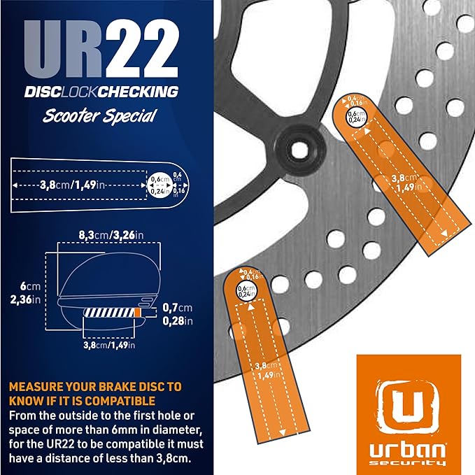 URBAN UR22 Alarm Disc Lock 120db ON/Off, Warning Function A+ Sensitivity Replaceable Alarm Module, High-end Waterproof, Longlife Battery, Electronic Reminder, Can be Carried with Bracket, Universal