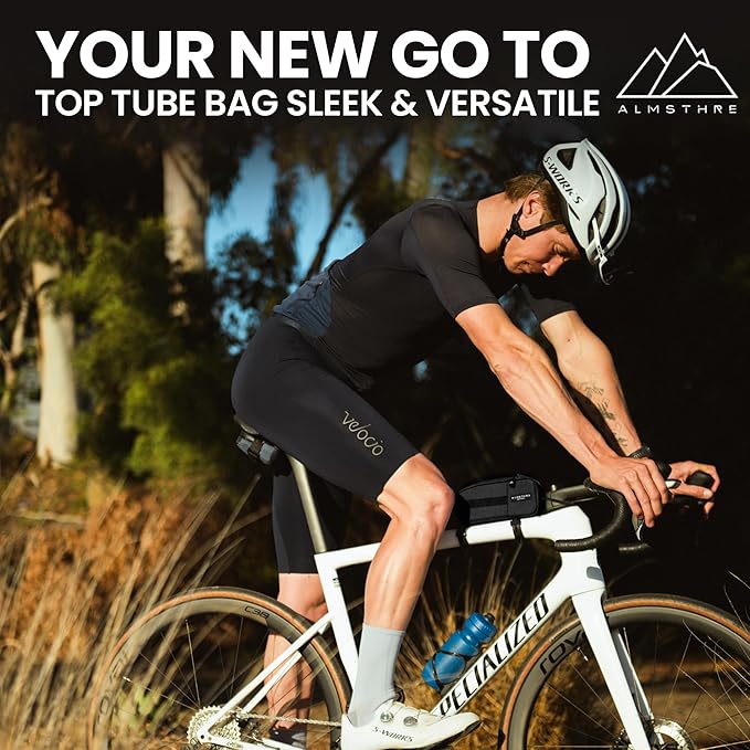 ALMSTHRE Top Tube Bag 8'' x 2'' x 3'' | Waterproof, Secure & Stable – Universal Bike Storage with Versatile Mounting – Fits Essentials | Adventure-Ready Cycling Gear