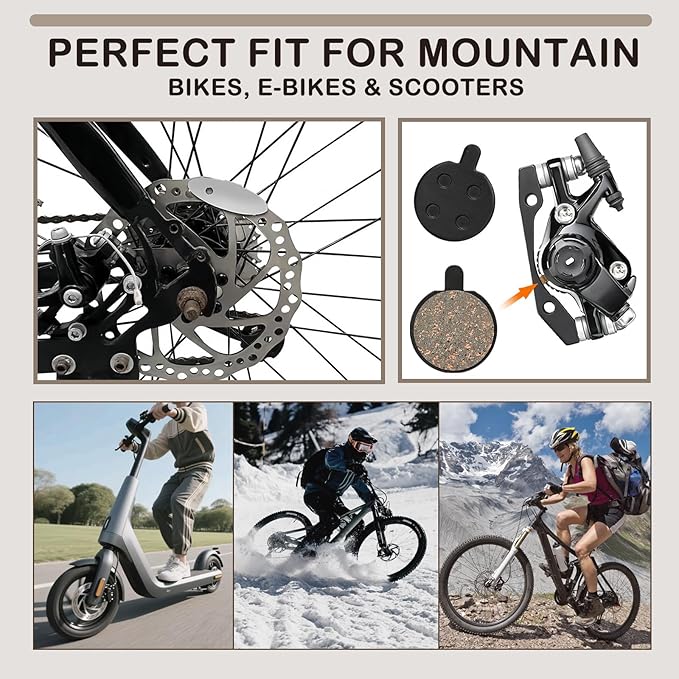 5 Pairs Bike Brake Pads, Low Noise Disc Brake Pads for Mountain Bicycles, Ebikes, Scooters - Semi-Metallic Resin Braking Pads Kit with Smooth Performance and Easy Installation