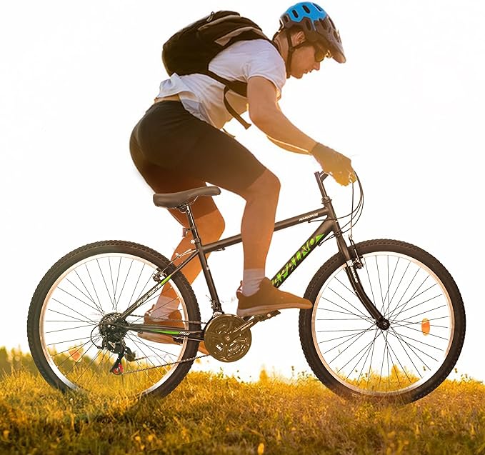 24 Inch Wheel Mountain Bike, 21 Speed Mountain Bicycle with Dual V Brake, High-Carbon Steel Frame, Trail Commuter City Bike for Teenagers Adult Men Women