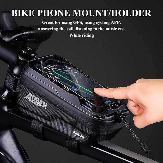 Aoben Bike Bicycle Phone Front Frame Bag for Mountain Bike Road Bike, EVA Hard Casing Bike Phone Holder Bike Phone Mount for MTB, Bike Bicycle Accessories for Cell Phone Under 6.8 Inches (Black)
