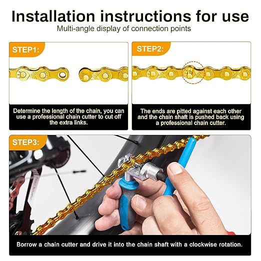 Gold Single Speed Bike Chain, Bicycle Chain Bike Parts Chain Replacement for Road E-Bike Mountain Racing Cycling E-Bike MTB BMX (Gold Single Speed)