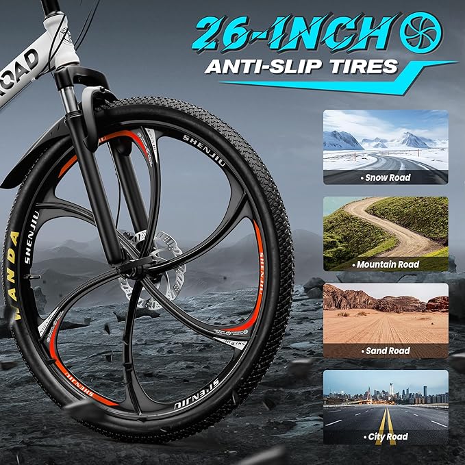 26" Foldable MTB – 21-Speed Full Suspension, High-Carbon Steel Frame, Dual Disc Brakes & Quick-Release Tires – Adults & Teens (Multiple Colors)