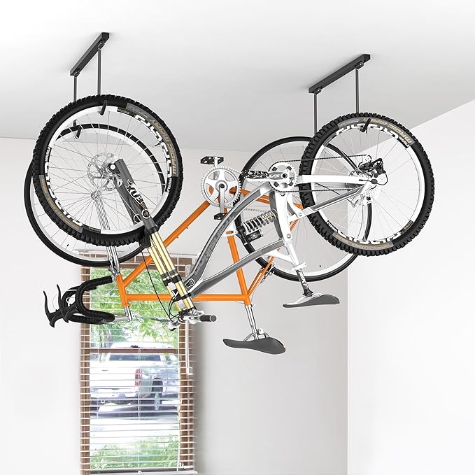 WALMANN Ceiling Mounted Bike Rack for Garage, Space-Saving Ceiling Bike Storage for 4 Bikes(Horizontally)/8 Bikes(Vertically), Adjustable Bike Hooks for Road Mountain Bikes