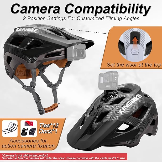 KINGBIKE NTA-8776 Mountain Bike Helmet Professional Ebike Helmets with 3-Level Adjustable Visor & Camera Mount E-MTB Helmet for Adults Men Women Youth E-Bike Safety Certified