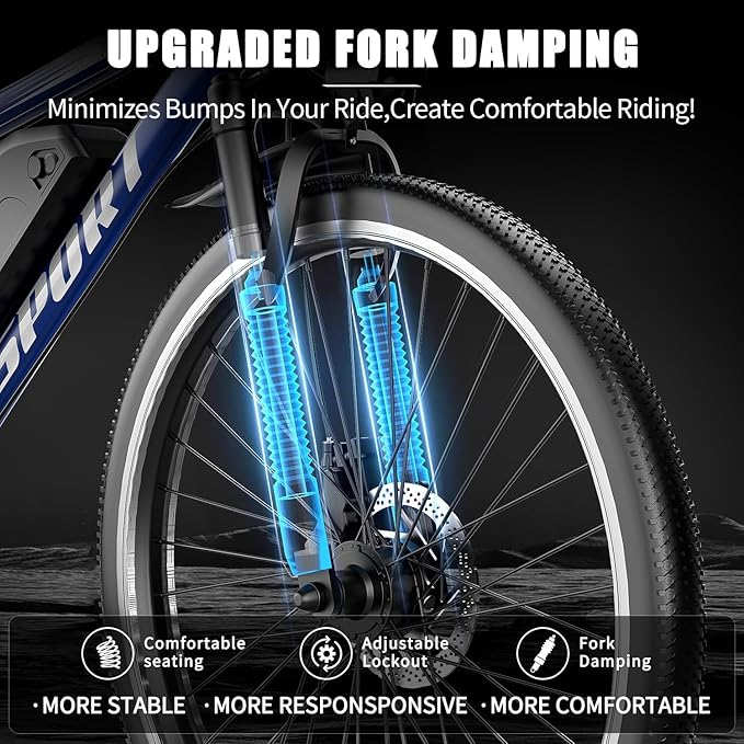 Electric Bike for Adults, 1500W Peak Motor, Up to 25 MPH, 65 Miles PAS Range, 48V 10Ah Removable Battery, Advanced Front Suspension, 7 Speeds, Compact Electric Mountain Bicycle, 26" Commuting Ebike
